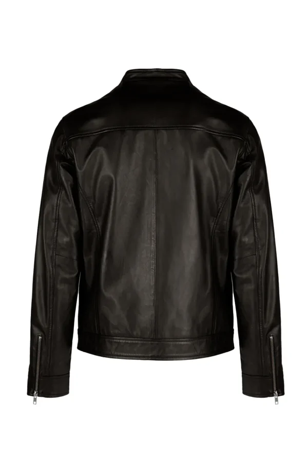 LEATHER JACKET WITH STAND-UP COLLAR