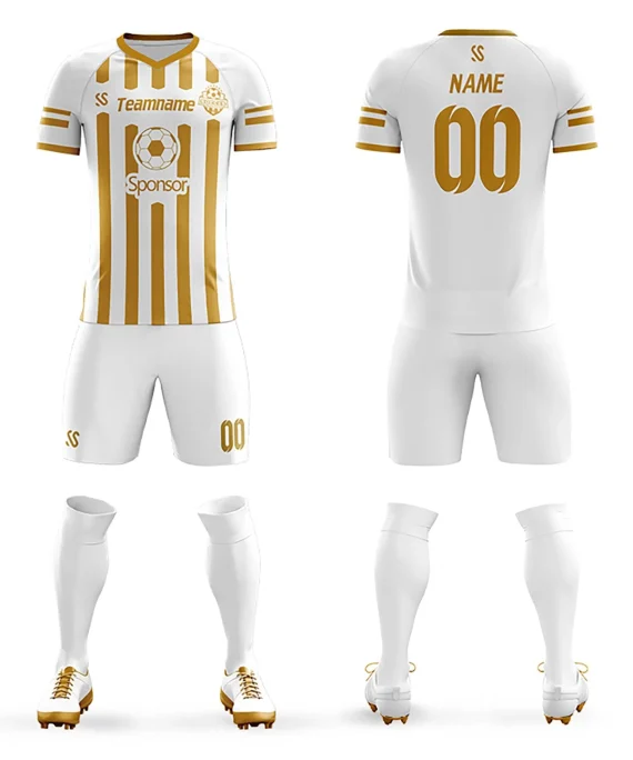 Custom White Gold Casual Printing Sportswear Football Kits Jersey