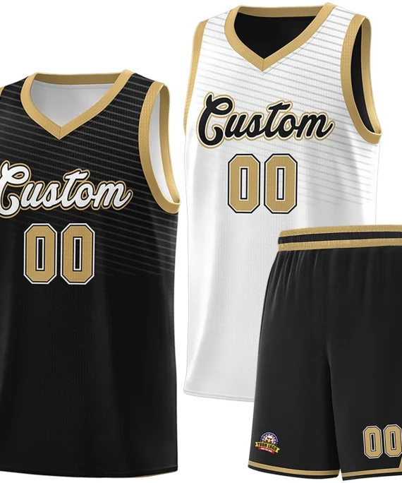 Custom Black White Chest Slash Patttern Double Side Sports Uniform Basketball Jersey