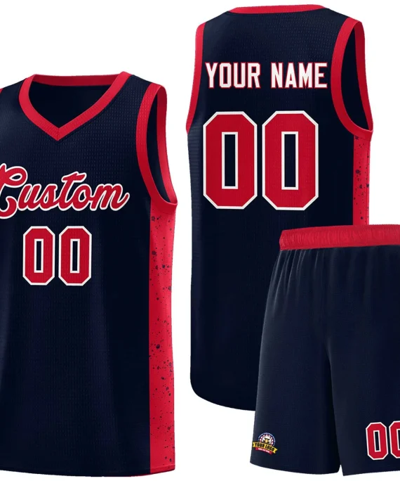 Custom Navy Red-White Side Splash Sports Uniform Basketball Jersey
