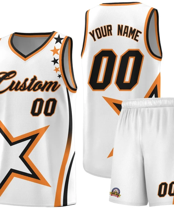 Custom White Shoulder Stars Graffiti Pattern Kits Basketball Jersey