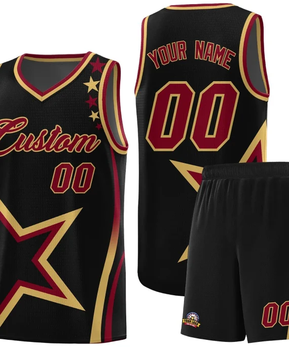 Custom Black Shoulder Stars Graffiti Pattern Kits Basketball Jersey