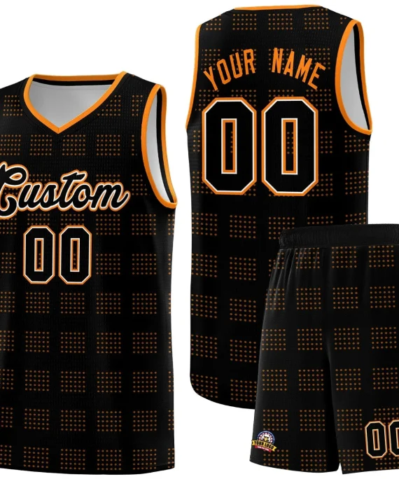 Custom Black Orange Trailblazer Dot Pattern Sports Uniform Basketball Jersey