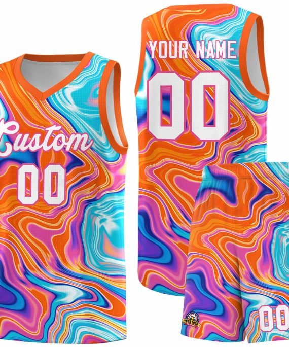Custom Orange Fluid Painting Pattern Sports Uniform Basketball Jersey