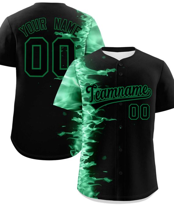 Custom Black Personalized 3D Flame Design Authentic Baseball Jersey