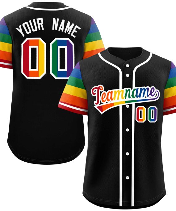 Custom Black LGBT Rainbow For Pride Month Raglan Sleeves Authentic Baseball Jersey