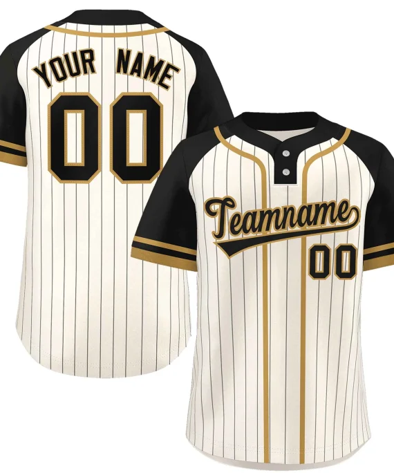Custom Cream Black-Old Gold Stripe Fashion Raglan Sleeves Authentic Two-Button Softball Jersey