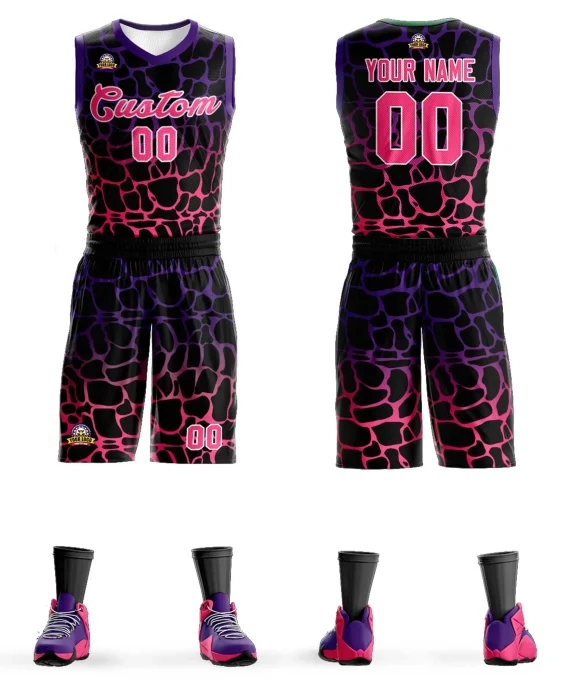 Custom Black Purple-Pink Spotted Graffiti Pattern Sports Uniform Basketball Jersey