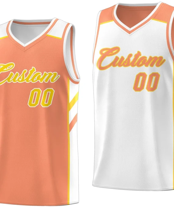 Custom Orange White Double Side Tops Men Casual Basketball Jersey