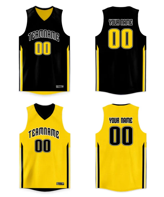 Custom Black Yellow Double Side Tops Men/Boy Basketball Jersey