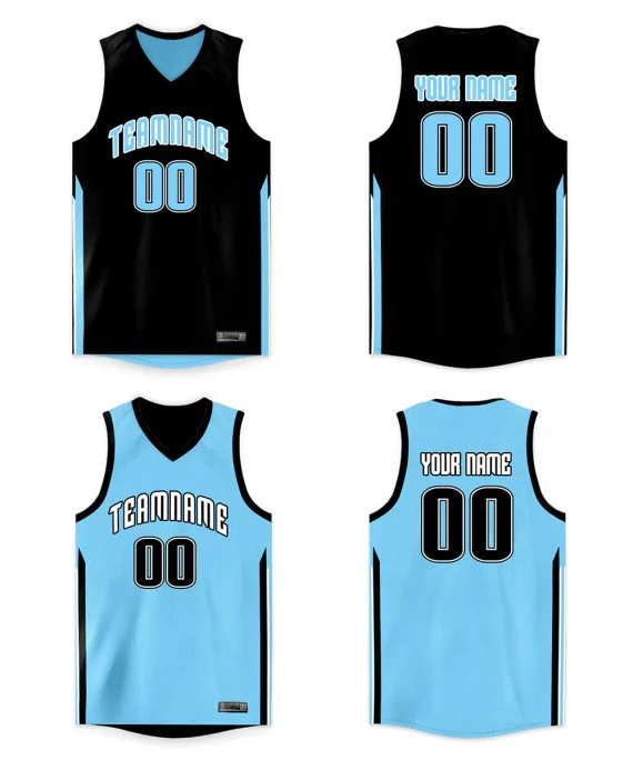 Custom Black Blue Double Side Tops Basketball Jersey