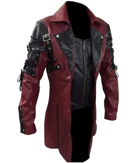 New Steampunk Men's Gothic Trench Coat Leather Jacket Punk Style Biker Jacke Autumn Winter Motocycle Jacket