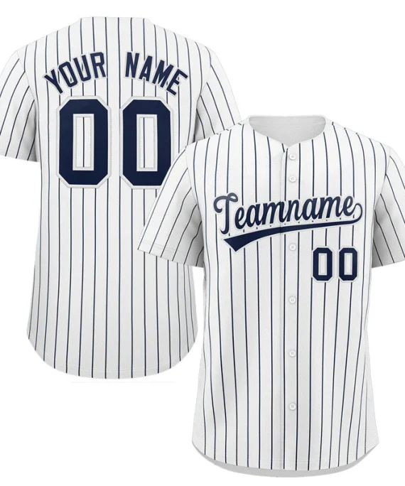 Custom White Navy Stripe Fashion Authentic Baseball Jersey