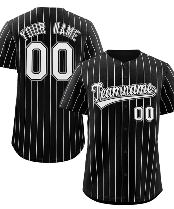 Custom Black White-Gray Stripe Fashion Authentic Baseball Jersey